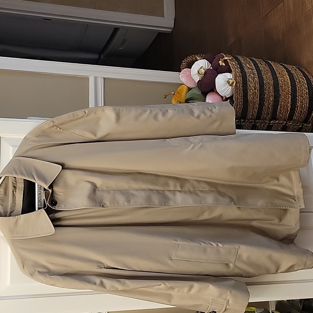 London Fog men's raincoat zip out warm liner classic khaki Large Regular EUC…